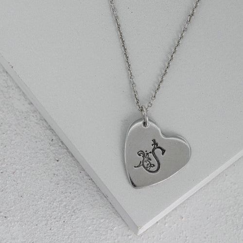 Initial Monogram Silver Heart Letter Name Logo Necklace