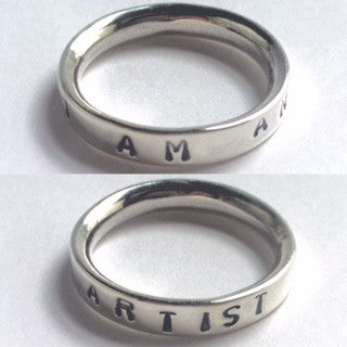 Hand stamped I am an artist silver ring word of the year other words can be chosen