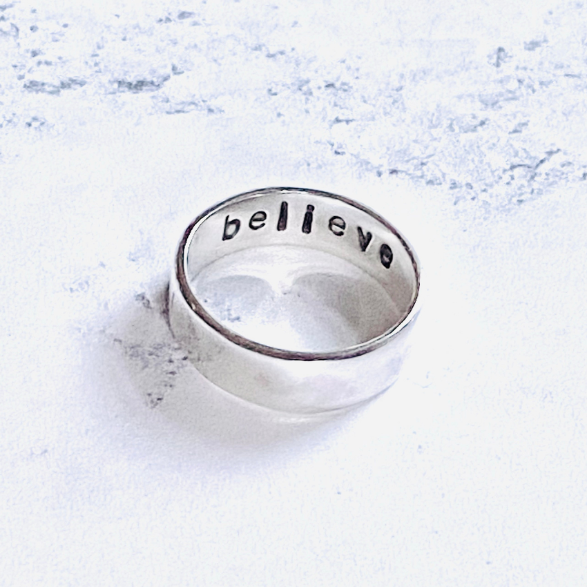 Word of the year ring - handmade silver ring. With the word believe. Empowering jewellery. 