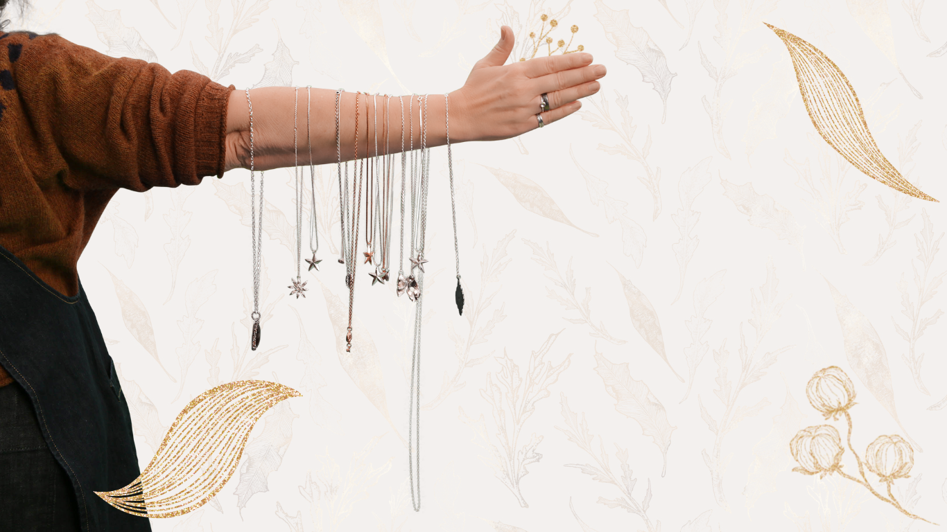 Handmade sustainable eco jewellery by Sally How with leaves 