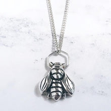 Load image into Gallery viewer, Bee necklace silver on adjustable silver chain
