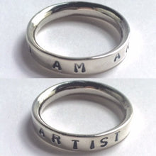 Load image into Gallery viewer, Hand stamped I am an artist silver ring word of the year other words can be chosen
