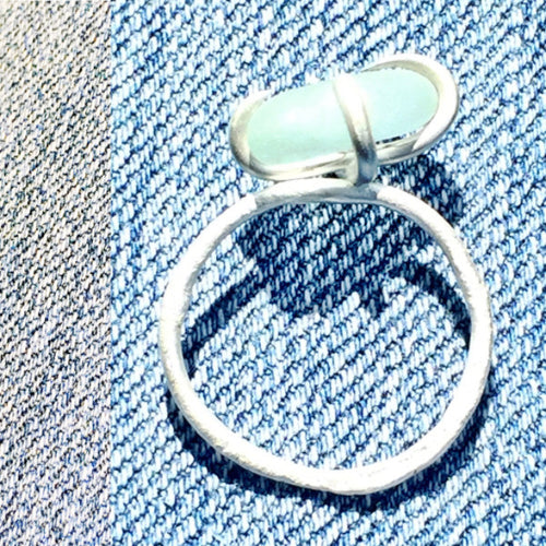 Beach Dreams Ring Silver Tumbled Sea Glass