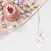 Load image into Gallery viewer, Silver &#39;Just Sitting There Hare&#39; necklace with Easter Eggs
