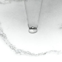 Load image into Gallery viewer, Silver seashell necklace on silver chain

