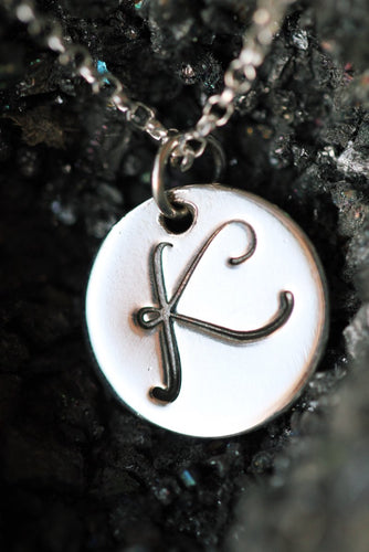 Silver Initial Monogram necklace on a silver chain all letters a to z